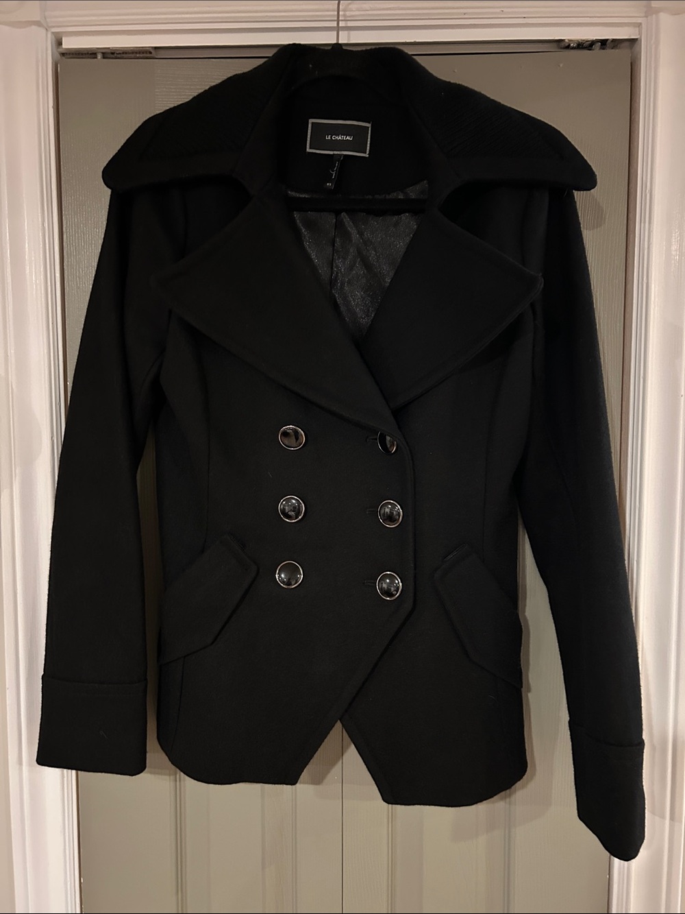 le chateau Black Double-Breasted Wool Pea Coat